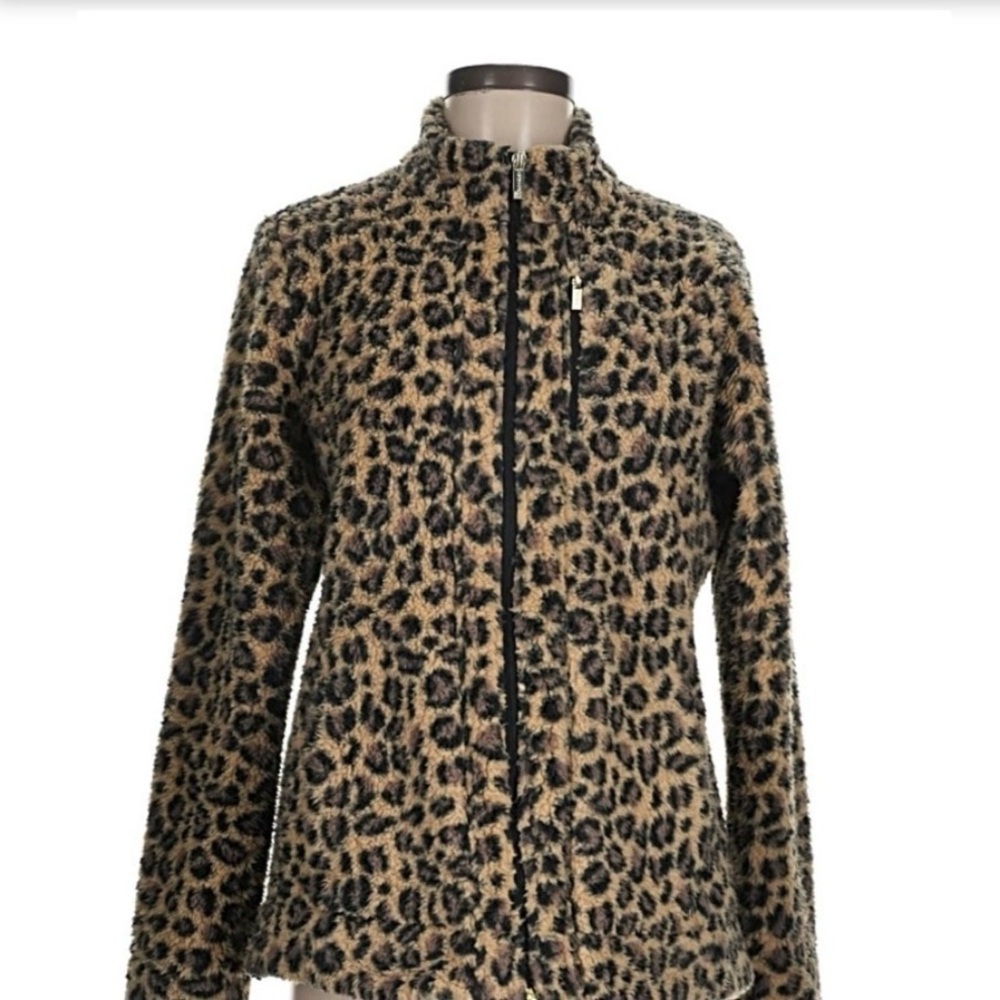 Calvin Klein Leopard Print Faux Fur Zip Jacket - Women's X-Large RN 54163